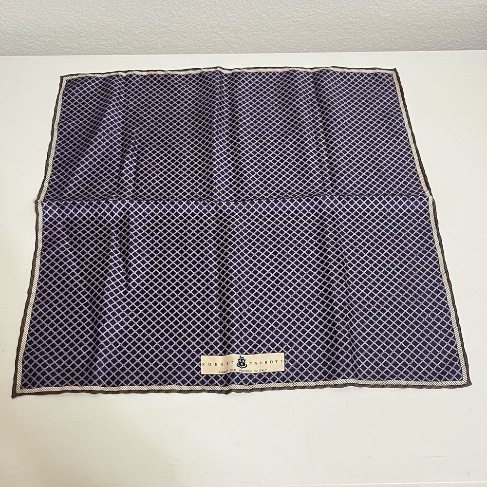 Robert Talbott Silk Pocket Square Mini Scarf Purple Printed in Italy